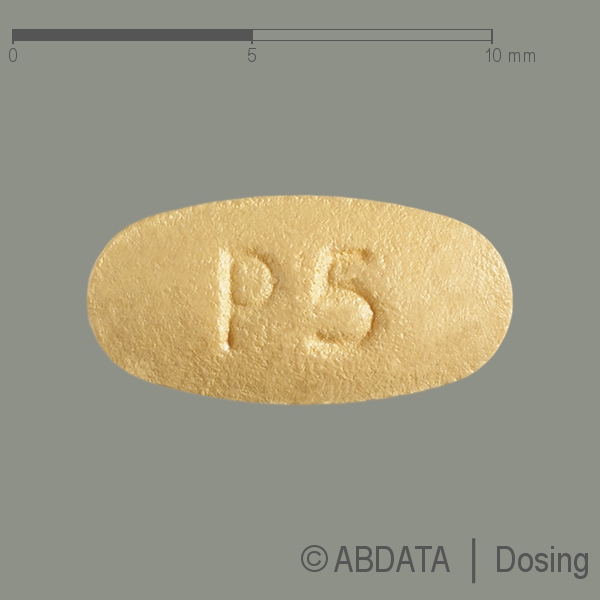 Produktabbildungen für PRASUGREL-ratiopharm 5 mg Filmtabletten in der Vorder-, Hinter- und Seitenansicht.