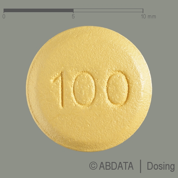 Produktabbildungen für TOPAMAX 100 mg Filmtabletten in der Vorder-, Hinter- und Seitenansicht.