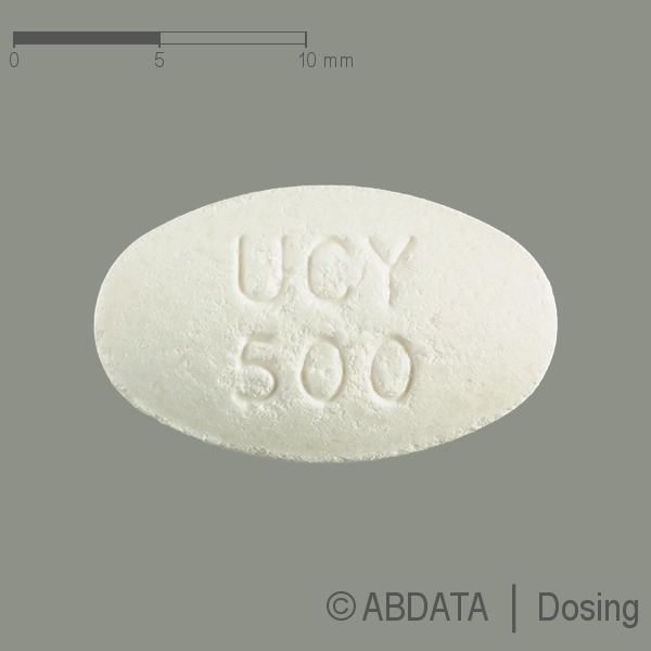 Produktabbildungen für AMMONAPS 500 mg Tabletten in der Vorder-, Hinter- und Seitenansicht.