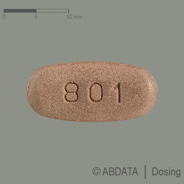 Produktabbildungen für PIRFENIDON beta 801 mg Filmtabletten in der Vorder-, Hinter- und Seitenansicht.