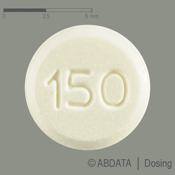 Produktabbildungen für L-THYROXIN Zentiva 150 Mikrogramm Tabletten in der Vorder-, Hinter- und Seitenansicht.
