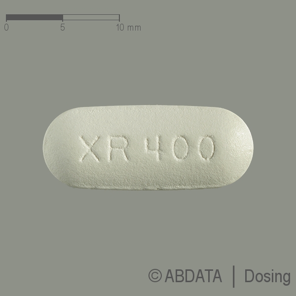 Produktabbildungen für SEROQUEL Prolong 400 mg Retardtabletten in der Vorder-, Hinter- und Seitenansicht.