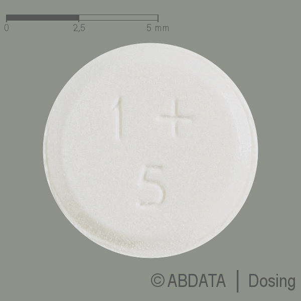 Produktabbildungen für INDIVINA 1 mg/5 mg Tabletten in der Vorder-, Hinter- und Seitenansicht.