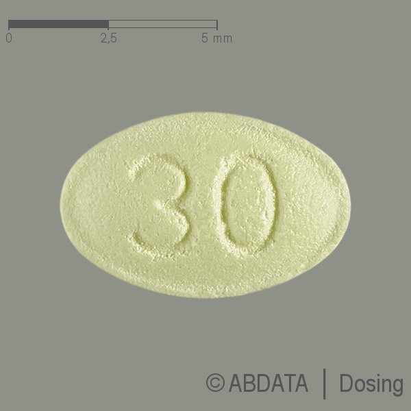 Produktabbildungen für CINACALCET Devatis 30 mg Filmtabletten in der Vorder-, Hinter- und Seitenansicht.