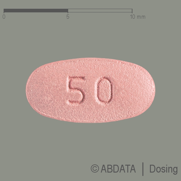 Produktabbildungen für LACOSAMID neuraxpharm 50 mg Filmtabletten in der Vorder-, Hinter- und Seitenansicht.