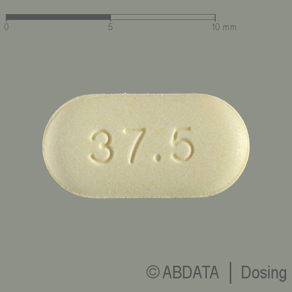 Produktabbildungen für VENLAFAXIN-neuraxpharm 37,5 mg Tabletten in der Vorder-, Hinter- und Seitenansicht.