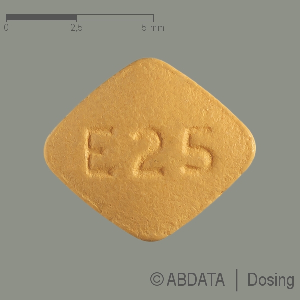 Produktabbildungen für EPLERENON-ratiopharm 25 mg Filmtabletten in der Vorder-, Hinter- und Seitenansicht.