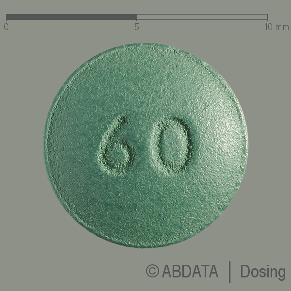 Produktabbildungen für ETORICOX AbZ 60 mg Filmtabletten in der Vorder-, Hinter- und Seitenansicht.