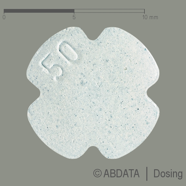 Produktabbildungen für SILDEHEXAL 50 mg Tabletten in der Vorder-, Hinter- und Seitenansicht.