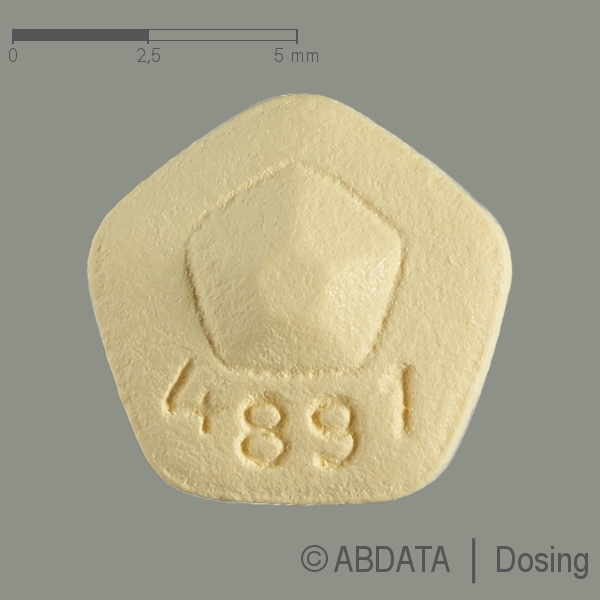 Produktabbildungen für ADARTREL 0,5 mg Filmtabletten in der Vorder-, Hinter- und Seitenansicht.