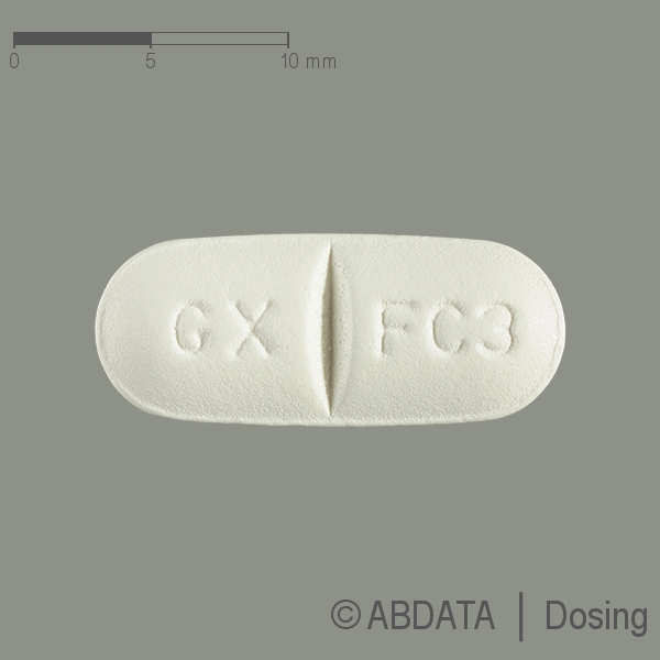 Produktabbildungen für COMBIVIR 150 mg/300 mg Filmtabletten in der Vorder-, Hinter- und Seitenansicht.