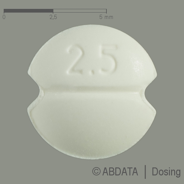 Produktabbildungen für LISINOPRIL AL 2,5 mg Tabletten in der Vorder-, Hinter- und Seitenansicht.