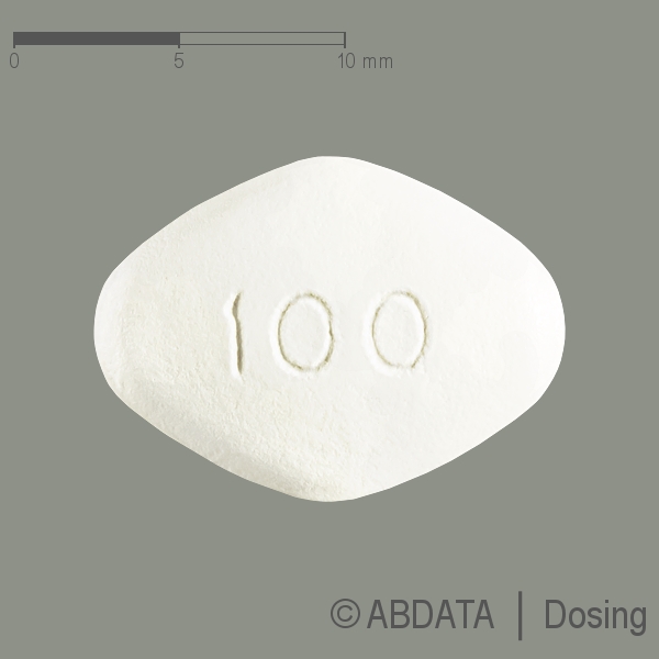 Produktabbildungen für SILDENAFIL Pfizer 100 mg Filmtabletten in der Vorder-, Hinter- und Seitenansicht.