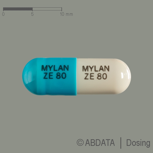Produktabbildungen für ZIPRASIDON Mylan 80 mg Hartkapseln in der Vorder-, Hinter- und Seitenansicht.