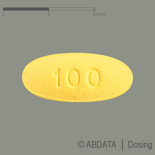 Produktabbildungen für LACOSAMID AbZ 100 mg Filmtabletten in der Vorder-, Hinter- und Seitenansicht.