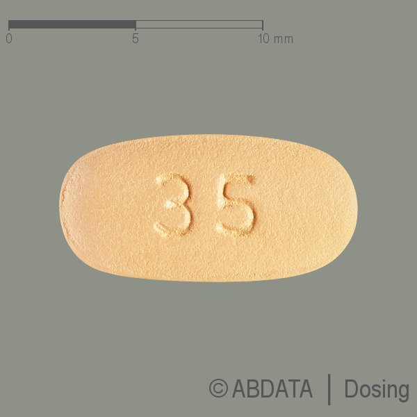 Produktabbildungen für RISEDRONSÄURE-1A Pharma 35 mg Filmtabletten in der Vorder-, Hinter- und Seitenansicht.