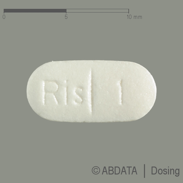 Produktabbildungen für RISPERDAL 1 mg Filmtabletten in der Vorder-, Hinter- und Seitenansicht.