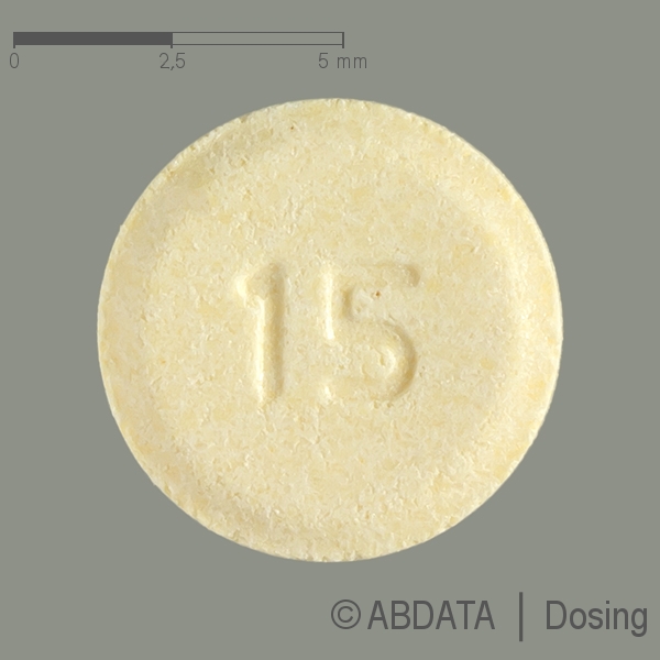 Produktabbildungen für ARIPIPRAZOL AbZ 15 mg Tabletten in der Vorder-, Hinter- und Seitenansicht.