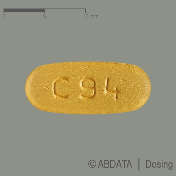 Produktabbildungen für AMLODIPIN/Valsartan Heumann 5 mg/160 mg Filmtabl. in der Vorder-, Hinter- und Seitenansicht.
