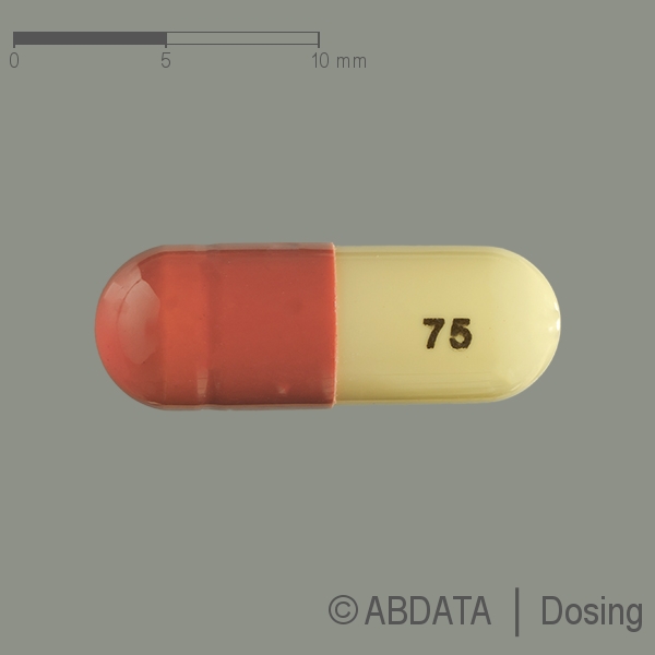 Produktabbildungen für PREGABALIN AbZ 75 mg Hartkapseln in der Vorder-, Hinter- und Seitenansicht.