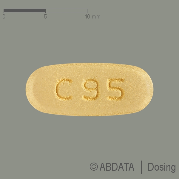 Produktabbildungen für AMLODIPIN/Valsartan Heumann 10 mg/160 mg Filmtabl. in der Vorder-, Hinter- und Seitenansicht.