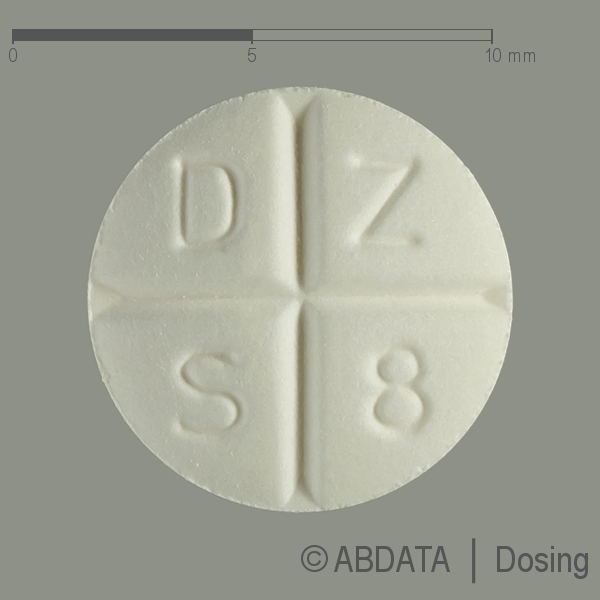 Produktabbildungen für DOXAZOSIN AL 8 Tabletten in der Vorder-, Hinter- und Seitenansicht.