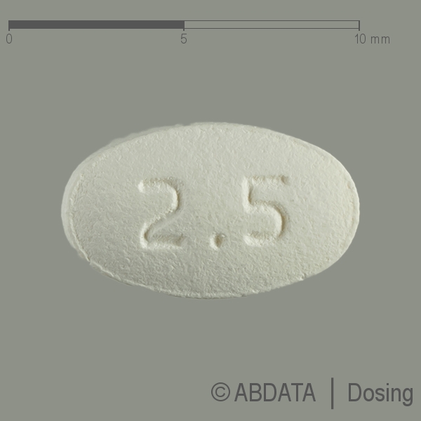 Produktabbildungen für OLANZAPIN beta 2,5 mg Filmtabletten in der Vorder-, Hinter- und Seitenansicht.