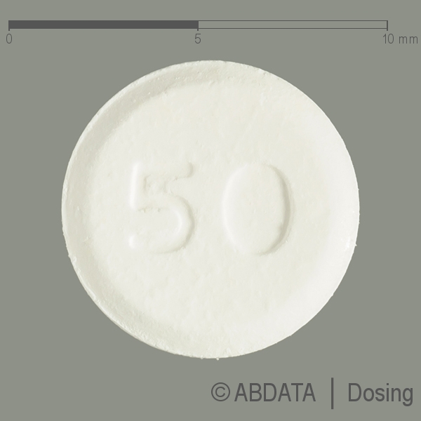 Produktabbildungen für LAMOTRIGIN STADA 50 mg Tabletten in der Vorder-, Hinter- und Seitenansicht.