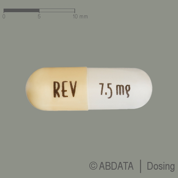 Produktabbildungen für REVLIMID 7,5 mg Hartkapseln in der Vorder-, Hinter- und Seitenansicht.