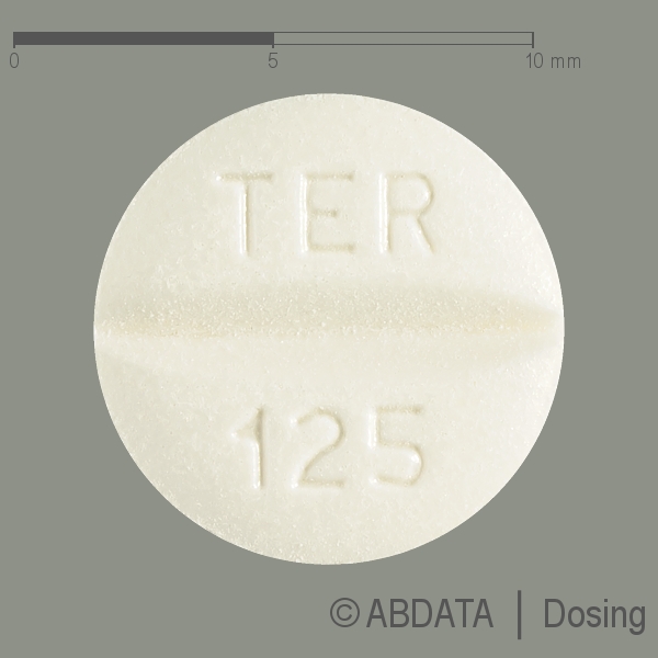 Produktabbildungen für TERBINAFIN-1A Pharma 125 mg Tabletten in der Vorder-, Hinter- und Seitenansicht.