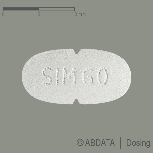 Produktabbildungen für SIMVASTATIN-1A Pharma 60 mg Filmtabletten in der Vorder-, Hinter- und Seitenansicht.