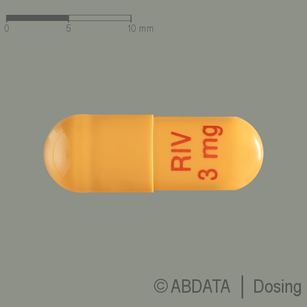 Produktabbildungen für RIVASTIGMIN-1A Pharma 3 mg Hartkapseln in der Vorder-, Hinter- und Seitenansicht.