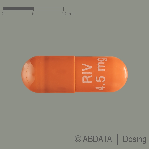 Produktabbildungen für RIVASTIGMIN-1A Pharma 4,5 mg Hartkapseln in der Vorder-, Hinter- und Seitenansicht.