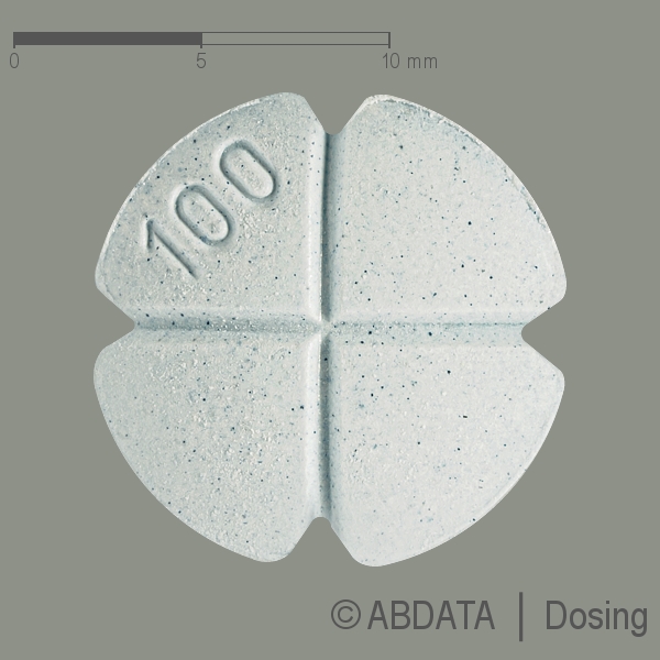 Produktabbildungen für SILDENAFIL-1A Pharma 100 mg Tabletten in der Vorder-, Hinter- und Seitenansicht.