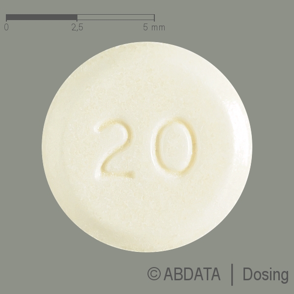 Produktabbildungen für TELMISARTAN-1A Pharma 20 mg Tabletten in der Vorder-, Hinter- und Seitenansicht.
