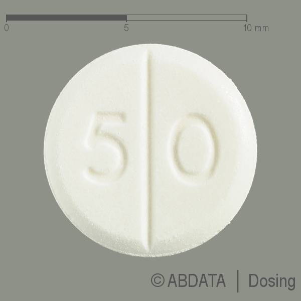 Produktabbildungen für PRAXITEN forte 50 mg Tabletten in der Vorder-, Hinter- und Seitenansicht.