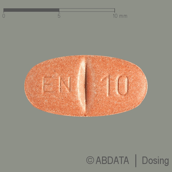 Produktabbildungen für ENALAPRIL 10-1A Pharma Tabletten in der Vorder-, Hinter- und Seitenansicht.