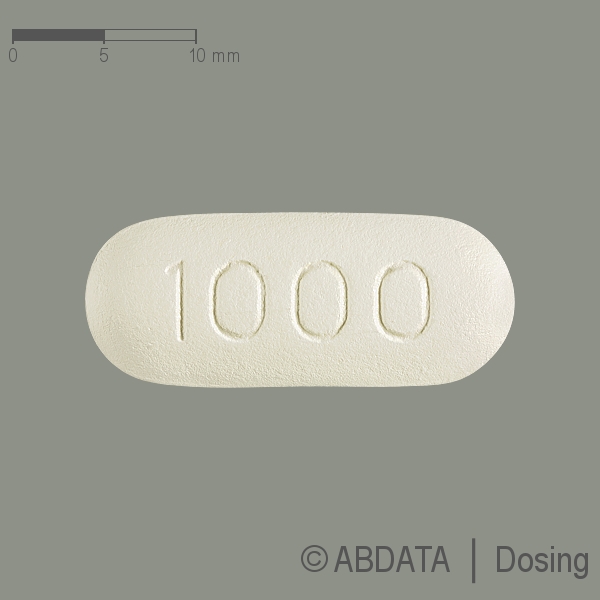 Produktabbildungen für VALACICLOVIR-1A Pharma 1.000 mg Filmtabletten in der Vorder-, Hinter- und Seitenansicht.