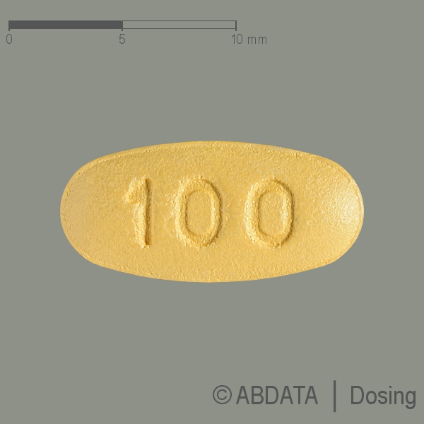 Produktabbildungen für LACOSAMID Ascend 100 mg Filmtabletten in der Vorder-, Hinter- und Seitenansicht.