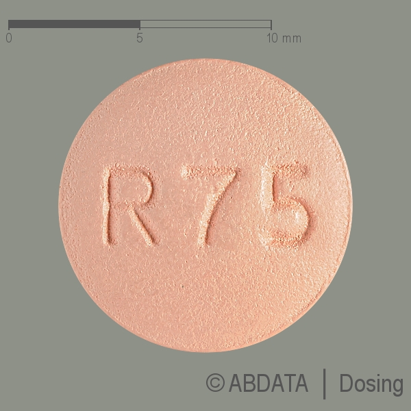 Verpackungsbild (Packshot) von RISEDRONSÄURE-1A Pharma 75 mg Filmtabletten