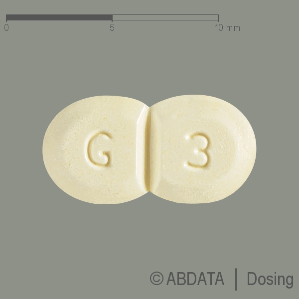 Verpackungsbild (Packshot) von GLIMEPIRID-1A Pharma 3 mg Tabletten