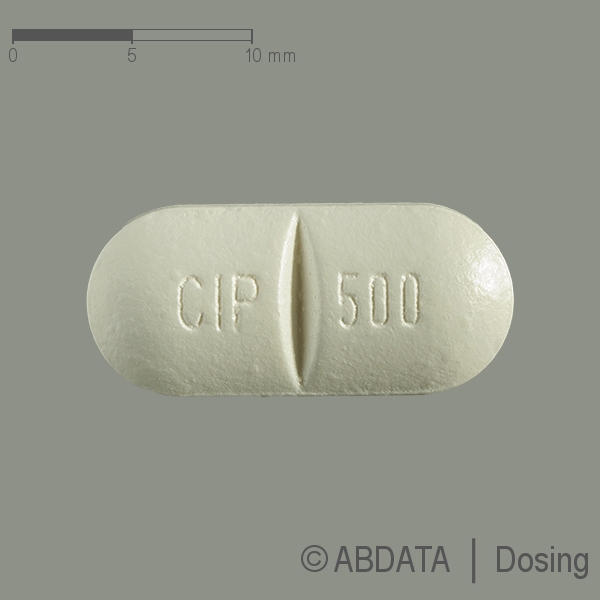 Verpackungsbild (Packshot) von CIPROBAY 500 mg Filmtabletten