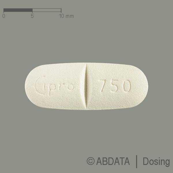 Verpackungsbild (Packshot) von CIPRO-DENK 750 mg Filmtabletten