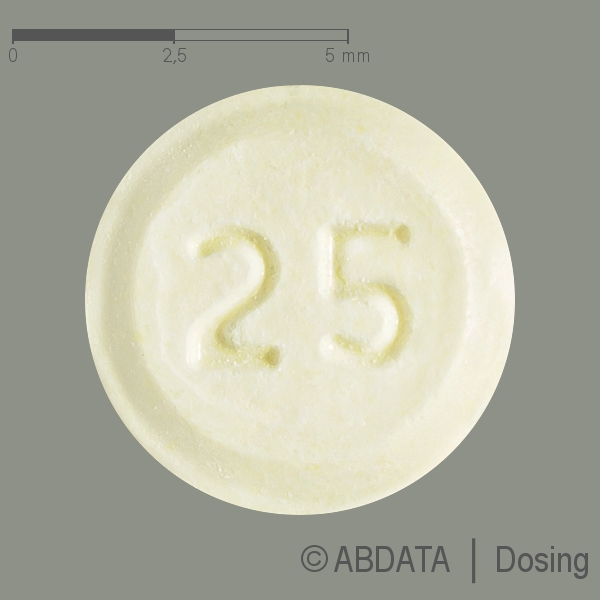 Produktabbildungen für CLOZAPIN AL 25 mg Tabletten in der Vorder-, Hinter- und Seitenansicht.